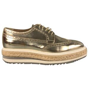 PRADA Brogue Platform Espadrille Oxford Wingtip Metallic Gold 9.5/US 10.5 $995
